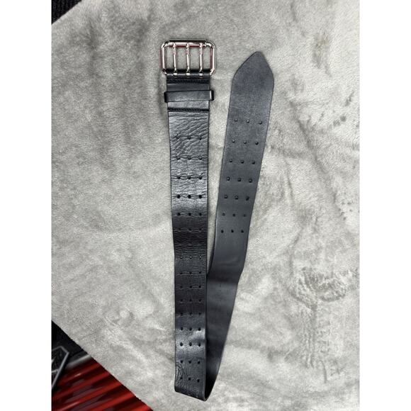 Fendi Black Leather Triple Buckle Belt Italy 90/36 Stitch Detail Genuine Leather - Picture 7 of 9